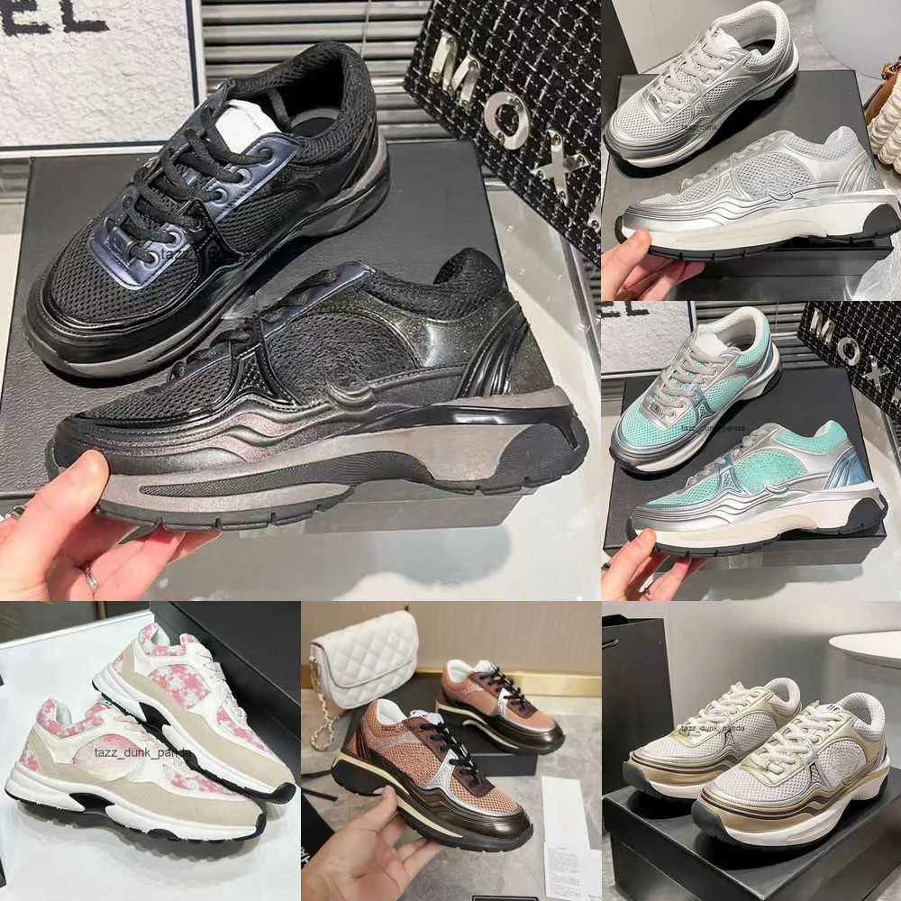 Designer Femmes Chaussures En Cuir De Veau Formateurs Vintage Baskets Réfléchissantes Mode En Cuir Chan Plate-Forme nel À Lacets Imprimer Loisirs Sneaker