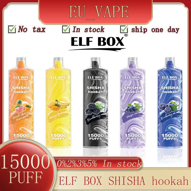Original Elf Box Shisha Hookah 15000 Puff Disposable Vapes Pen E Cigarettinladdningsbart batteridätspole 26 ml Förspillad Puff Shisha 15000 15K Vapme 12k