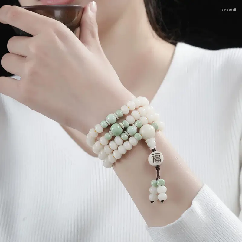 Strand Natural White Jade Bodhi Bracelet 108 Root Beads Retro Accessories Female