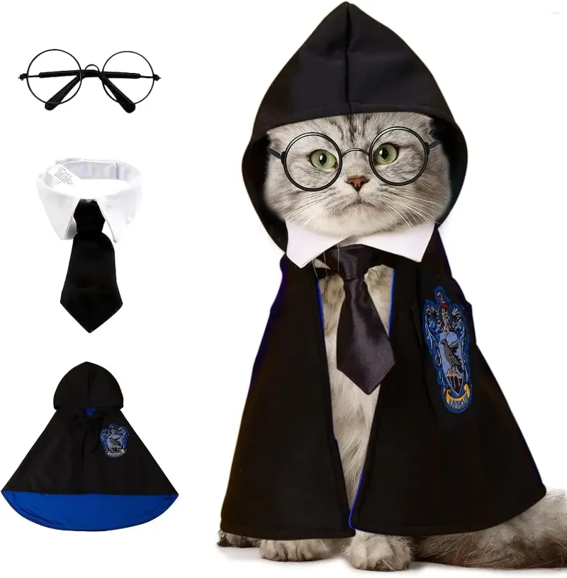 Costumes de chat, Costume de chien, cape de Cosplay pour animaux de compagnie, vêtements d'université, petites lunettes magiques de printemps et d'automne, cravate châle