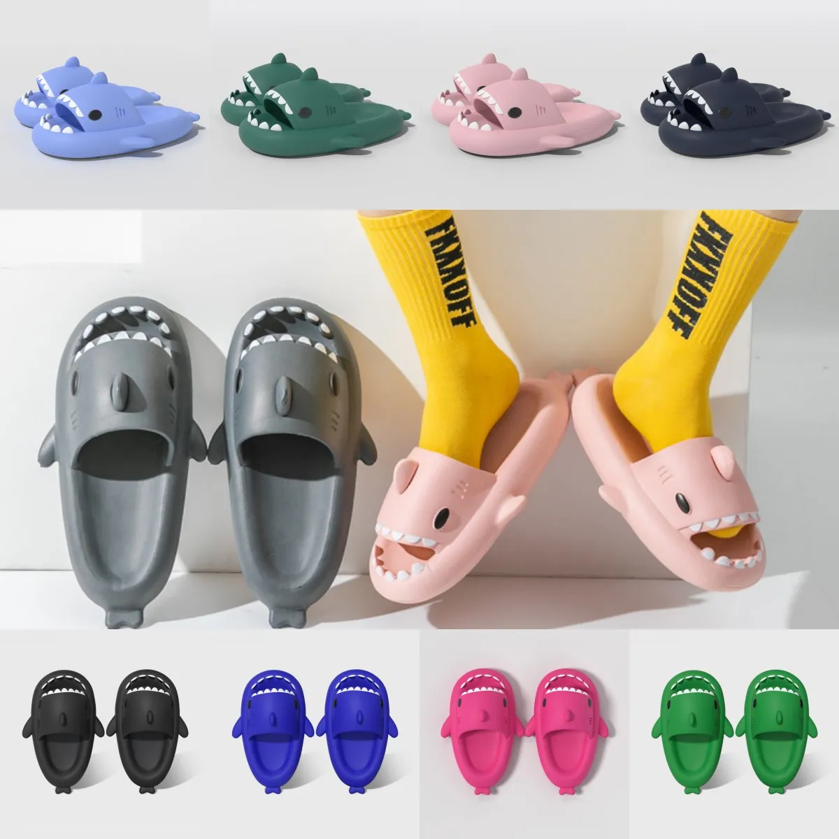 2024 Nieuwe Designer Summer Shark Slippers Heren Mode Slippers Solide kleur Casual Home Shoes Eva Non-Slip Shoes Dames Beach Shark Dia's EUR 36-45