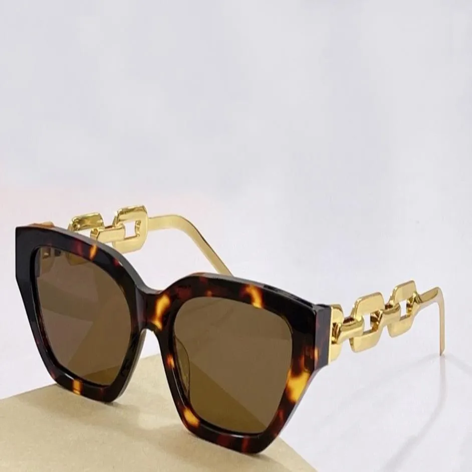Lunettes de soleil œil de chat à la mode, lentilles brunes Havane, bras de chaîne, lunettes de soleil Lux pour femmes, occhiali da sole firmati UV400 protec232e