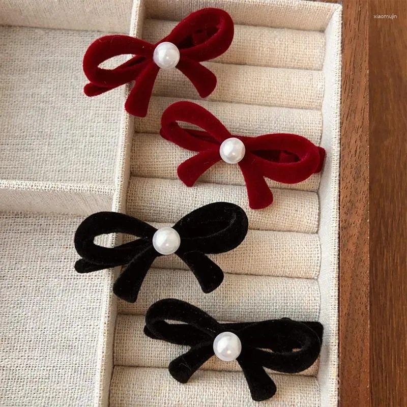 Hair Accessories Vintage Bow Clips For Women Sweet Velvet Side Retro Small Hairpins Barrettes Girls Headwear