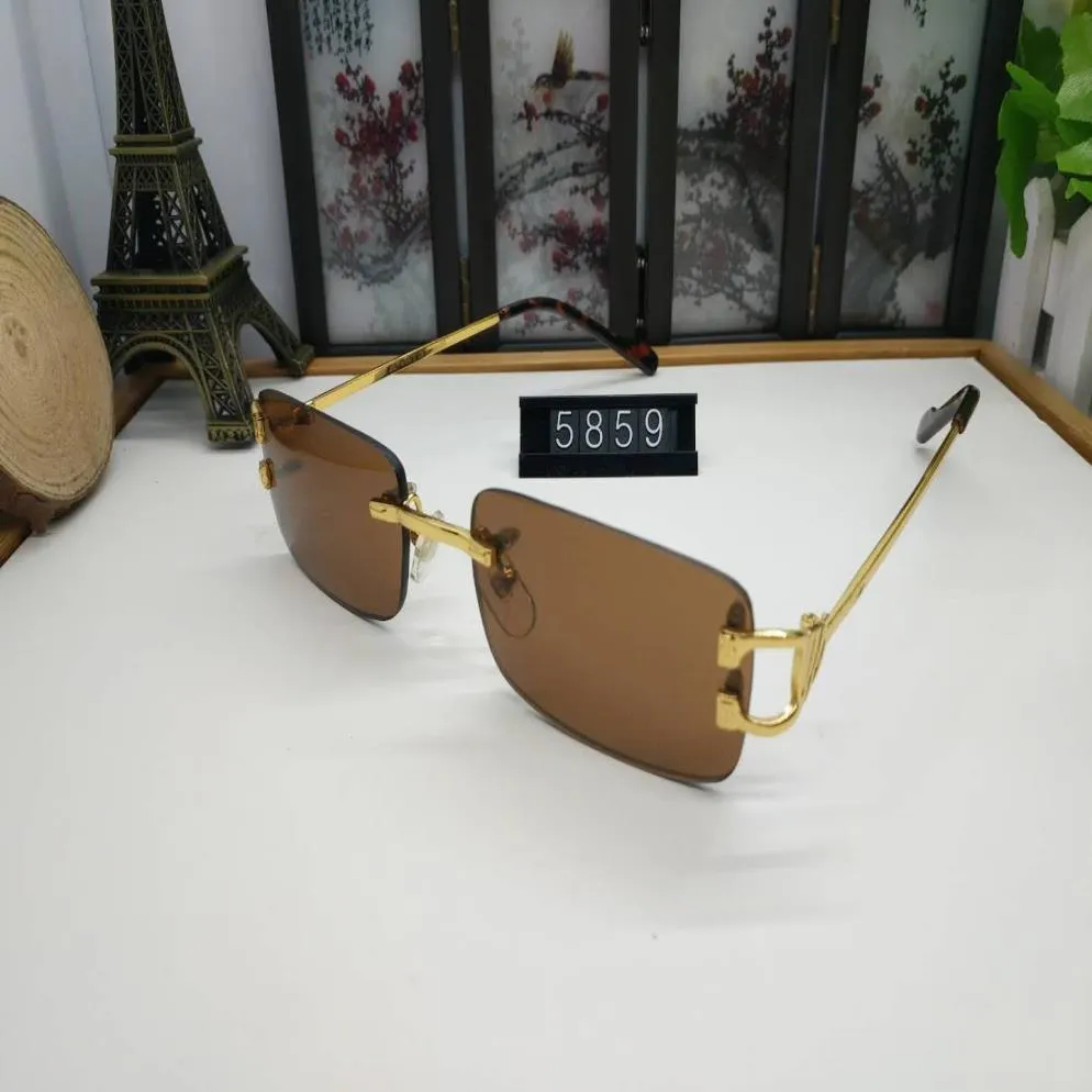 Modische, übergroße, randlose Sonnenbrille für Herren und Damen, einzigartiger Stil, klare Gläser, Sonnenbrille mit Metallrahmen, Büffelhornbrille, Lunett2941