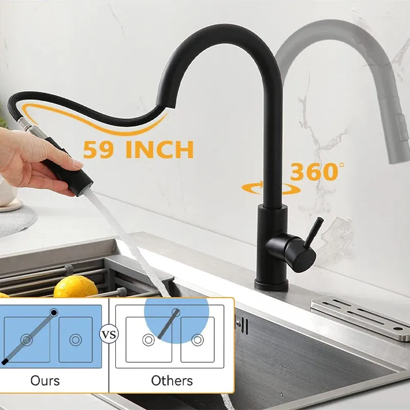 Kökskranar 2 Funktion Rostfritt stål Borttagbart enkelhandtag PRACK OUT MIXER TAP SPRYER HEAD 360 ° kran för handfat för handfat