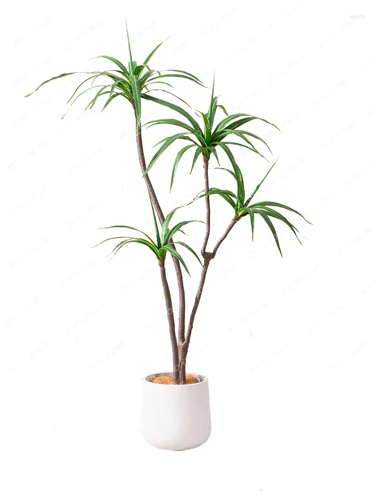 Flores decorativas Planta verde artificial Dracaena Sala de estar interior Decoración ligeramente de lujo Árboles falsos en maceta