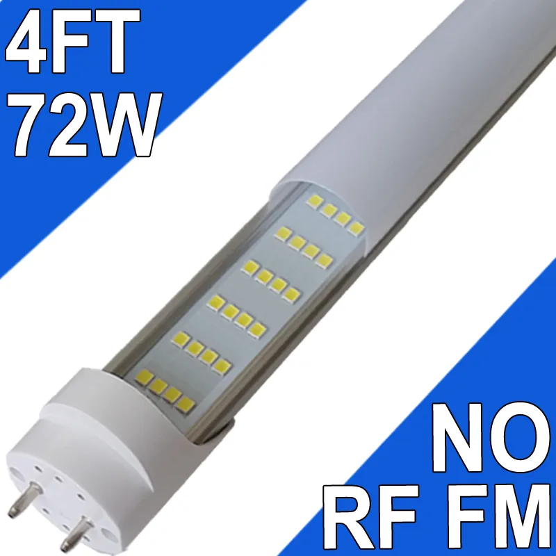 G13 Base 4 Rows 72W 48 Inch NO-RF RM Driver T8 Fluorescent Tube Light Bulb, 6500K Daylight, 7200 Lumens, G13 Bi-Pin Base,Milky Cover AC85-265V usastock