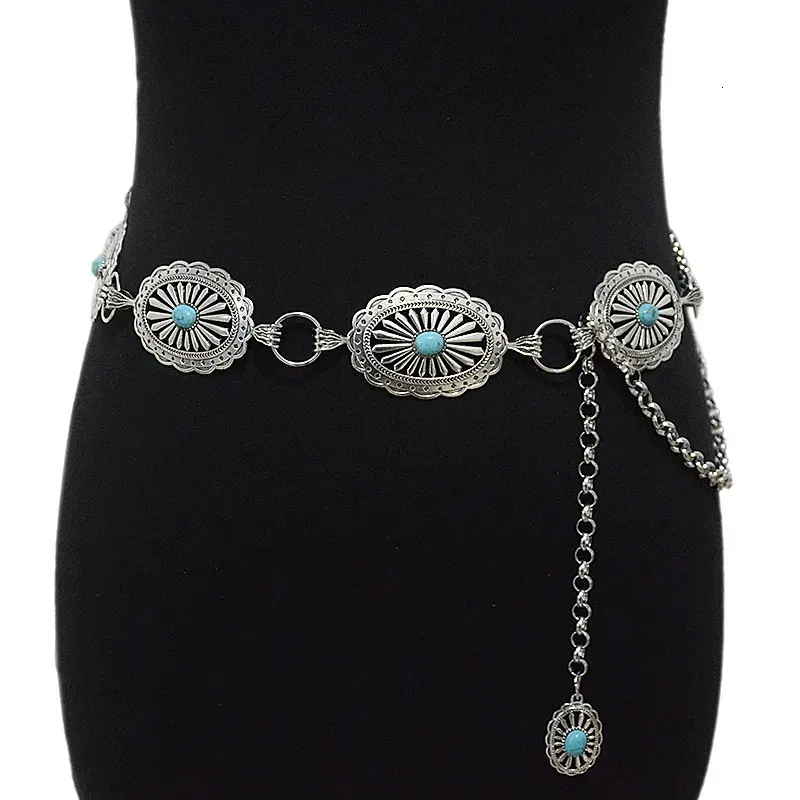 Chain Belts For Women Silvertone Oval Link Waist Belt With Concho