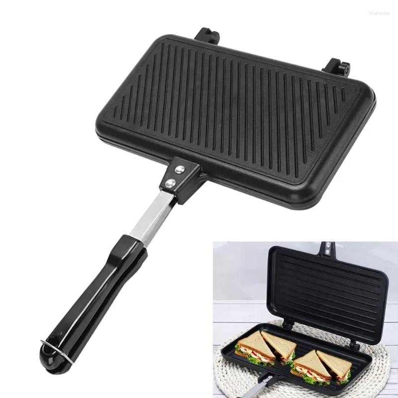 Pannen Dubbele Sandwich Pan Vorm Brood Ontbijtmachine Pannenkoek Bakken Draagbare Camping Kookgerei Thuis Frituren Aluminium Keukenblad