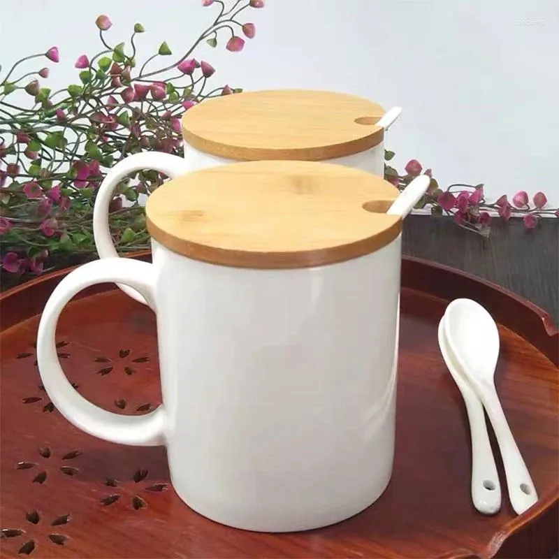 マグカップかわいいセラミックカップ朝食コーヒーミルク木製のふたスプーンホームオフィスを飲むカップルギフト