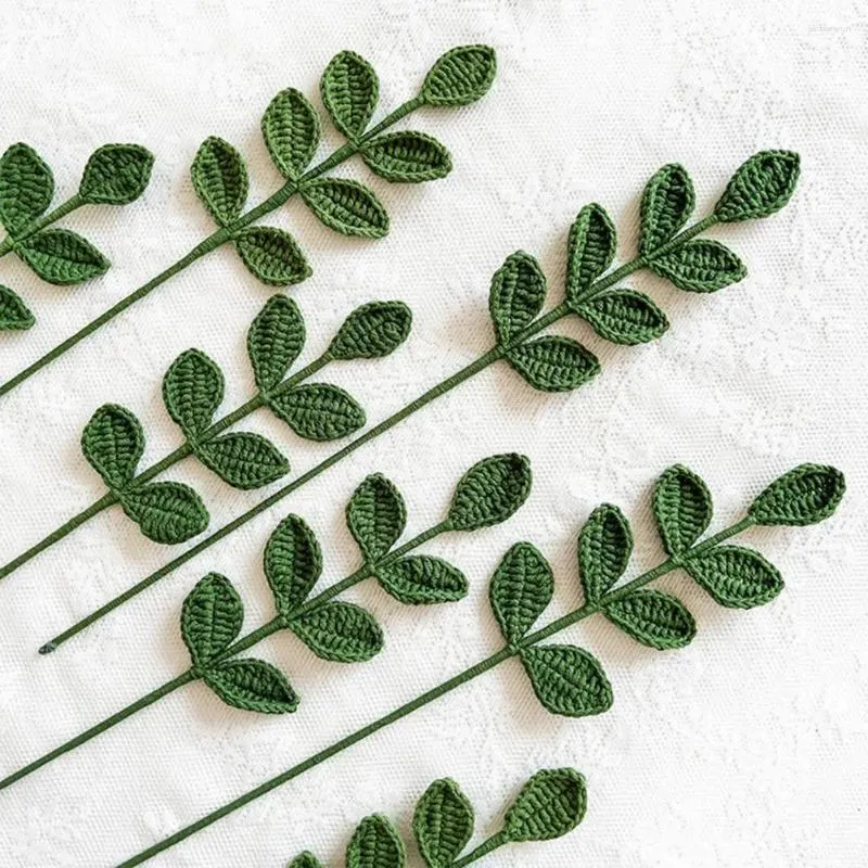 Dekorative Blumen gefälschte Blume feine Verarbeitung gestrickt Eukalyptus Blatt zeitlose handgefertigte Häkelkunstkunstdekoration