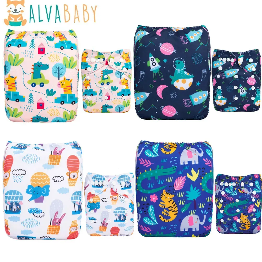 4pcs/set alvababy cloth حفاضات القماش القابلة للغسل الطفل الحفاض مع الألياف الدقيقة إدراج 240125