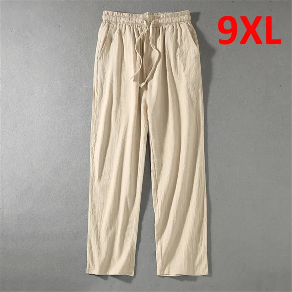 Льняные брюки мужские большие размеры 9XL 8XL брюки летние льняные брюки мужские модные повседневные однотонные брюки большие размеры 8XL 9XL 240123