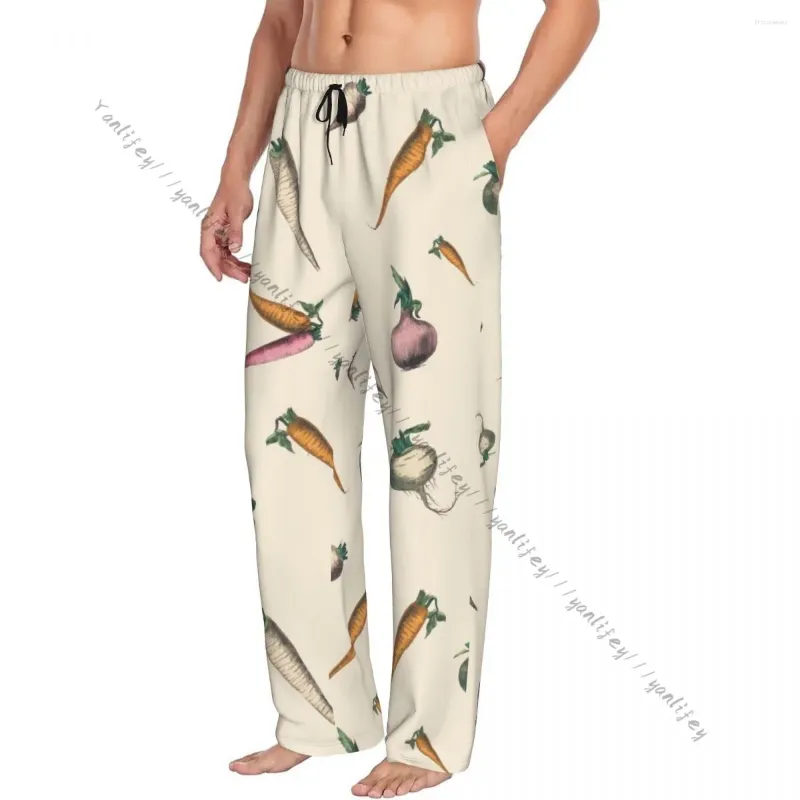 Men's Sleepwear Loose Sleep Pants Pajamas Vegetable Root Tuber Crops Art Long Lounge Bottoms Casual Homewear