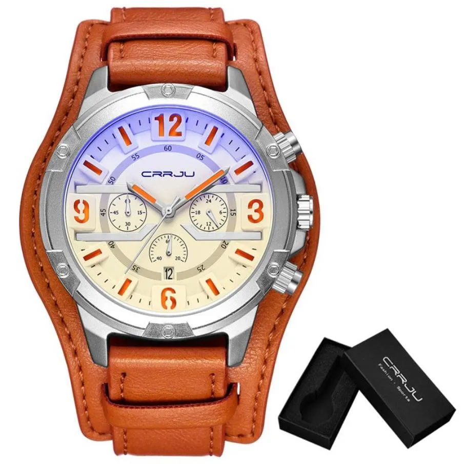 Crrju novo topo de luxo masculino pulseira de couro relógio à prova dwaterproof água casual quartzo relógio de pulso para homem relogio masculino248x