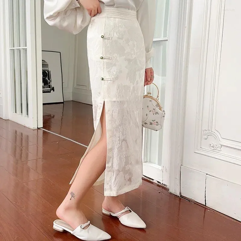 Skirts Chinese Style Women's High Waist Spring/summer Satin Empire Clothing Slim Silk Solid Women Skirt YCMYUNYAN