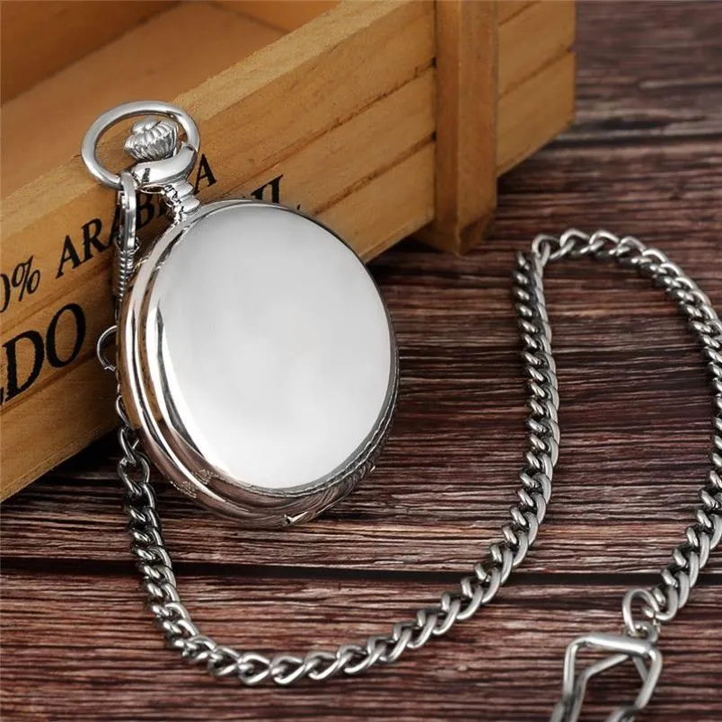 Antique Smooth Case Silver Pendant Pocket FOB Watch Modern Arabic Number Analog Clock Men Women Fashion Necklace Chain Unisex Gift214T