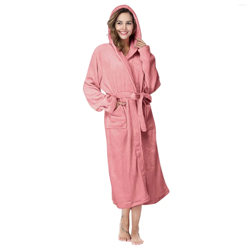 Mulheres sleepwear sexy mulheres nightwear engrossar fuzzy longo roupões roupão bonito quente com capuz flanela banho robe vestido de veludo