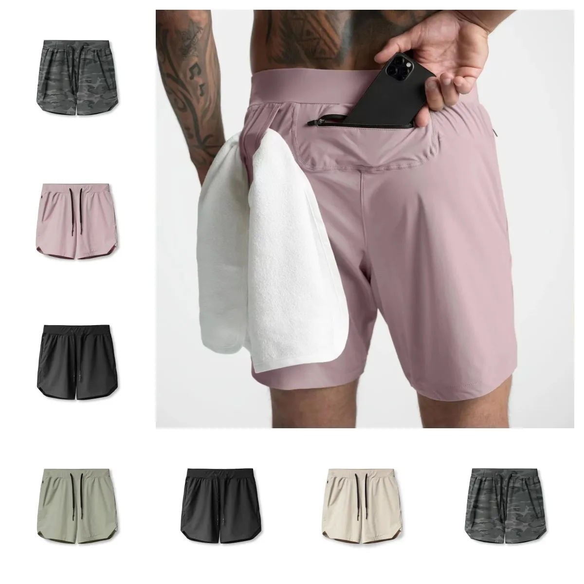 Sexig yogadesigner kläder sommar nya män shorts med baksäckare fickfickor superkvalitet sport strand fritid stretch kort storlek s-xxl l6