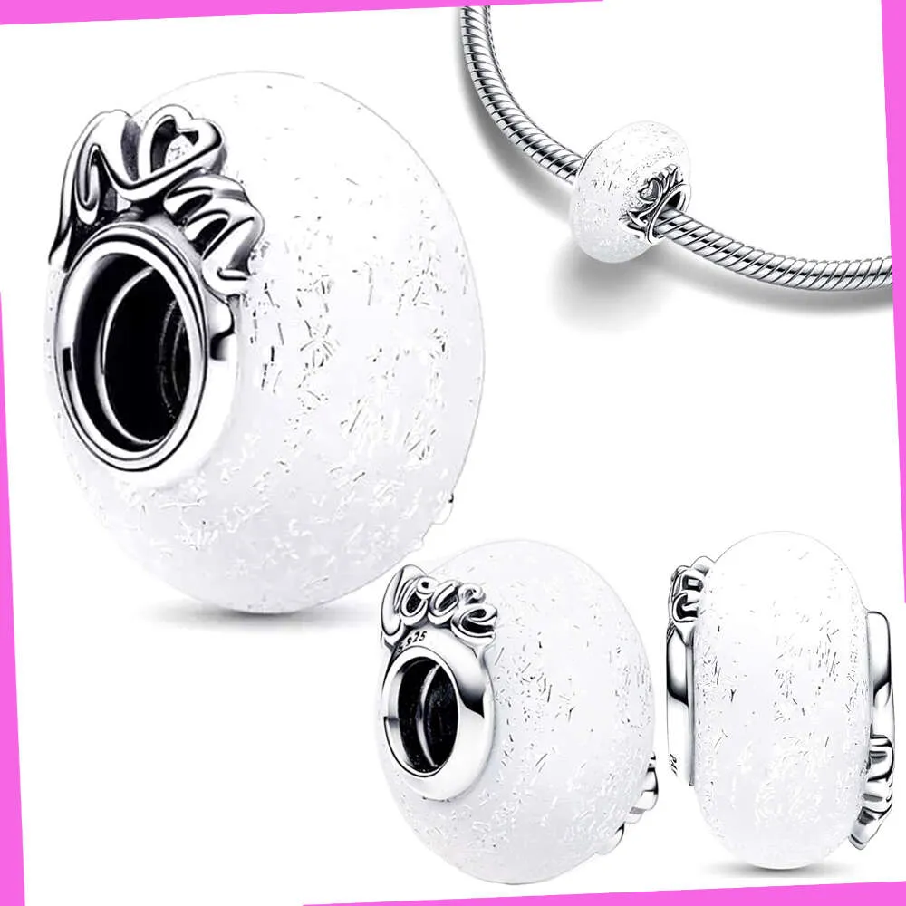 Sterling Glittery White Murano Glass Mum & Charm Fit Charms Sier Original Bracelet For Jewelry Making