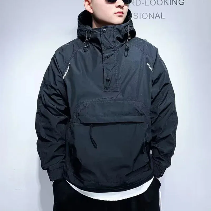 Wiosna i jesień męskie kurtki kieszonkowe Hip Hop Hip HARAJUKU Streetwear Fashion Casual Jacket Half-Zip Męskie luźne płaszcze Top 240123