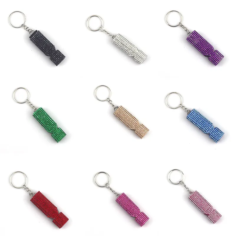 Designer Luxury Keychain Accessories Outdoor Survival High Frequency Double Whistle Self-Defense Key Chain Fashion Diamond Key Rings Pendant