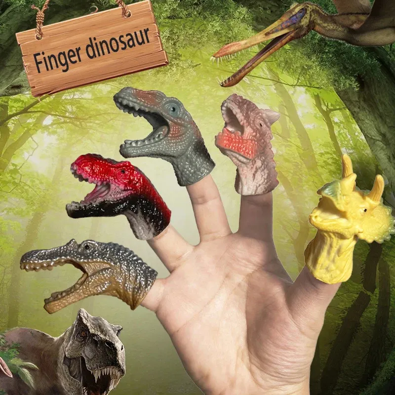 5pcs إصبع ديناصور دمية ألعاب المعركة لعب دور لعبة Velociraptor mini hand animal doll doll soft rloves gifts for boys 240126