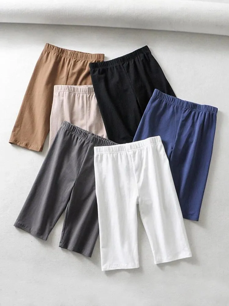 Damen-Shorts, sexy, Baumwolle, hohe Taille, elastisch, reine Farbe, schlank, knielang, Fahrrad, weiblich