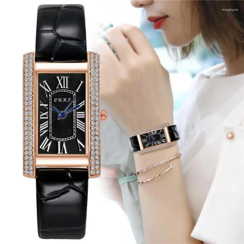 Armbanduhren Jessingshow Damenuhren Mode Damenuhr Leder Luxus Rechteck Diamant Quarz Armbanduhr Geschenke Armband227P