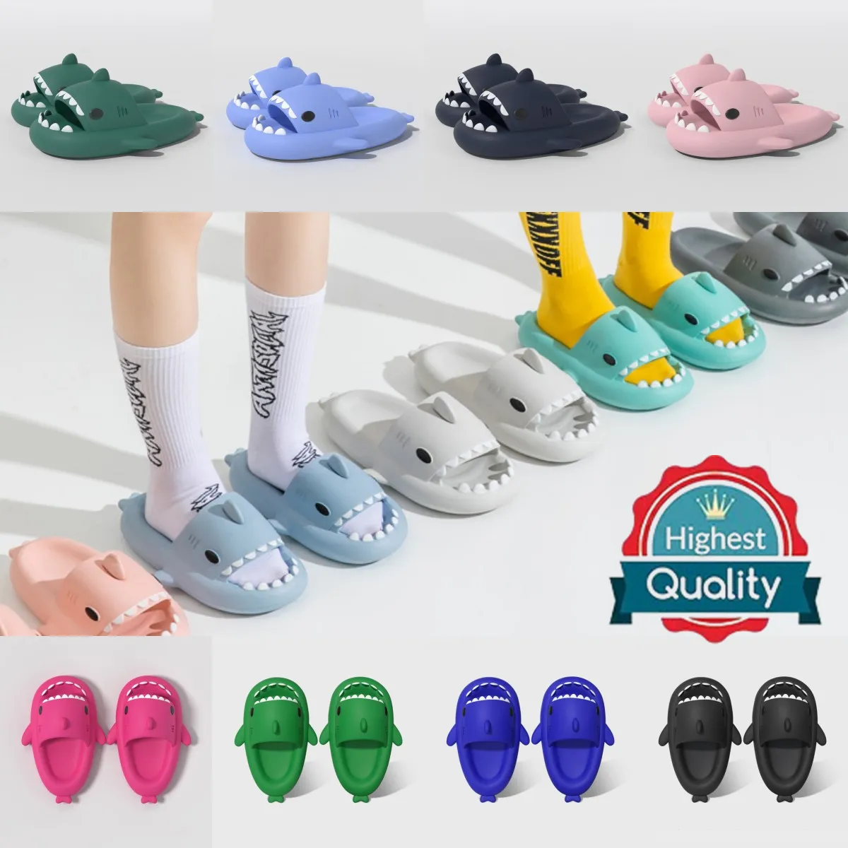 novos sliders designer para mulheres homens sandálias espuma slides shampoo sentimento chinelos de tubarão homens mulheres eva luz sola casal engraçado dos desenhos animados chinelos interiores sapatos