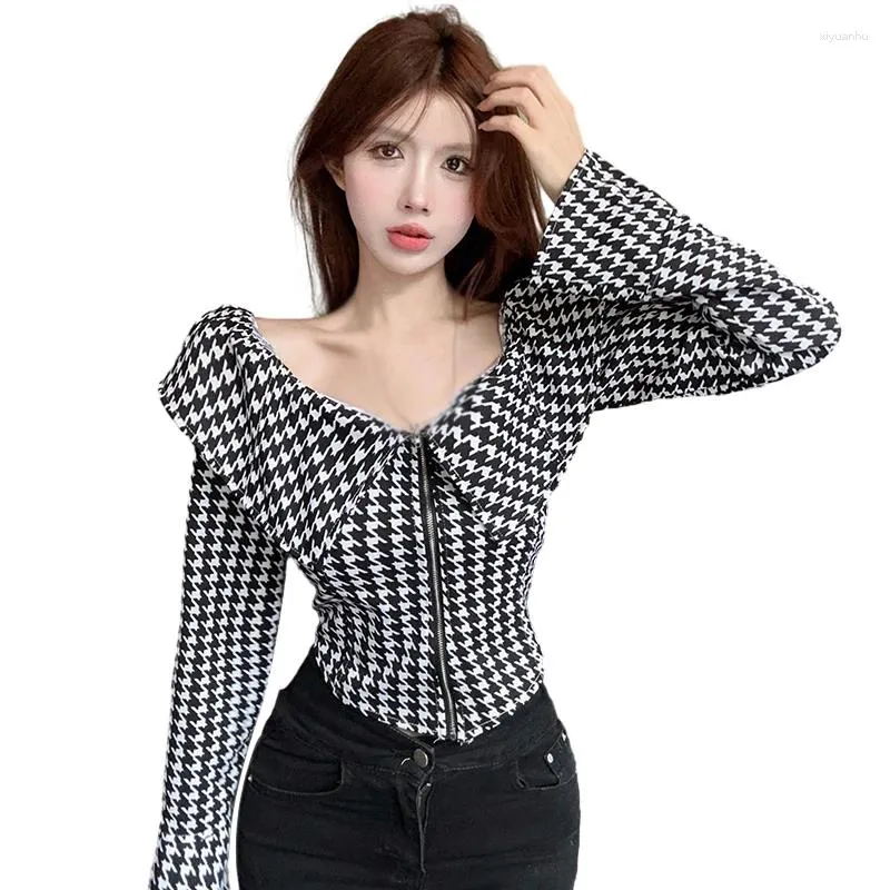 Blouses pour femmes chemise Version coréenne printemps automne Plaid fermeture éclair manches longues Blouse