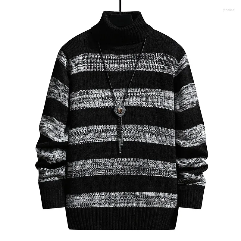 Men's Sweaters 2024 Autumn Sweater High Collar Youth Pullover Solid Color Knitted Shirt Clothing