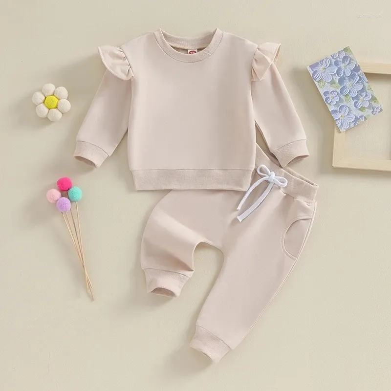 Set di abbigliamento Infnat Neonate Abiti primaverili Pantaloni in felpa tinta unita a maniche lunghe Set di vestiti da 2 pezzi