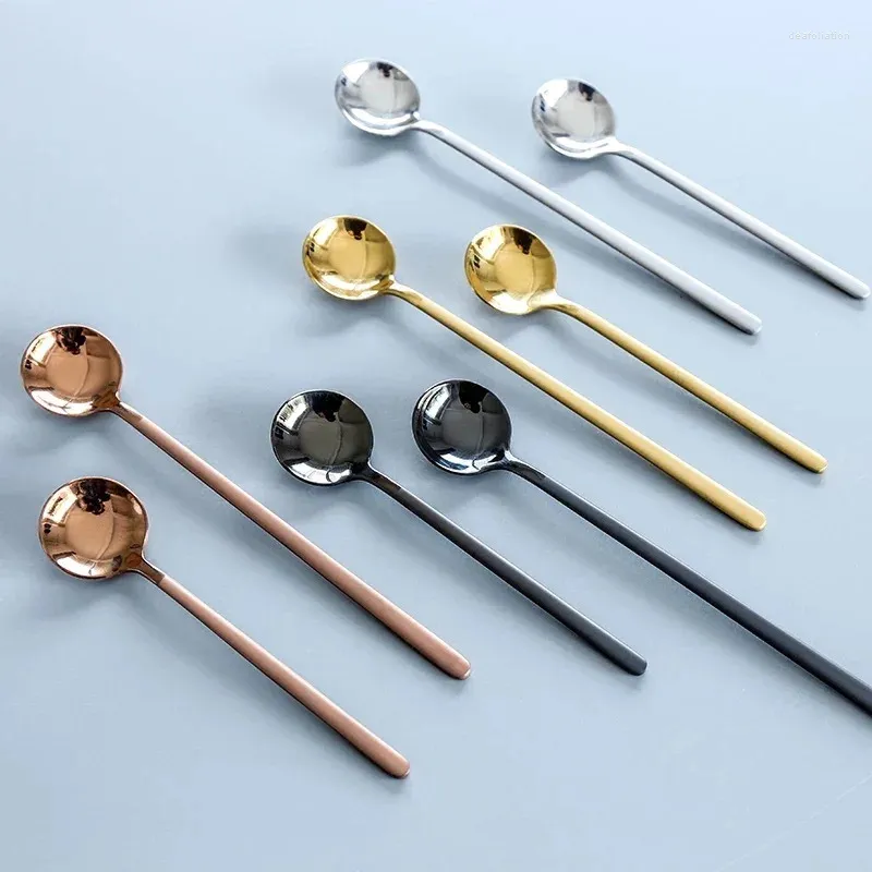 Spoons 304 Stainless Steel Thickened Spoon Round Head Dessert Coffee Korean Style Plated Stirring