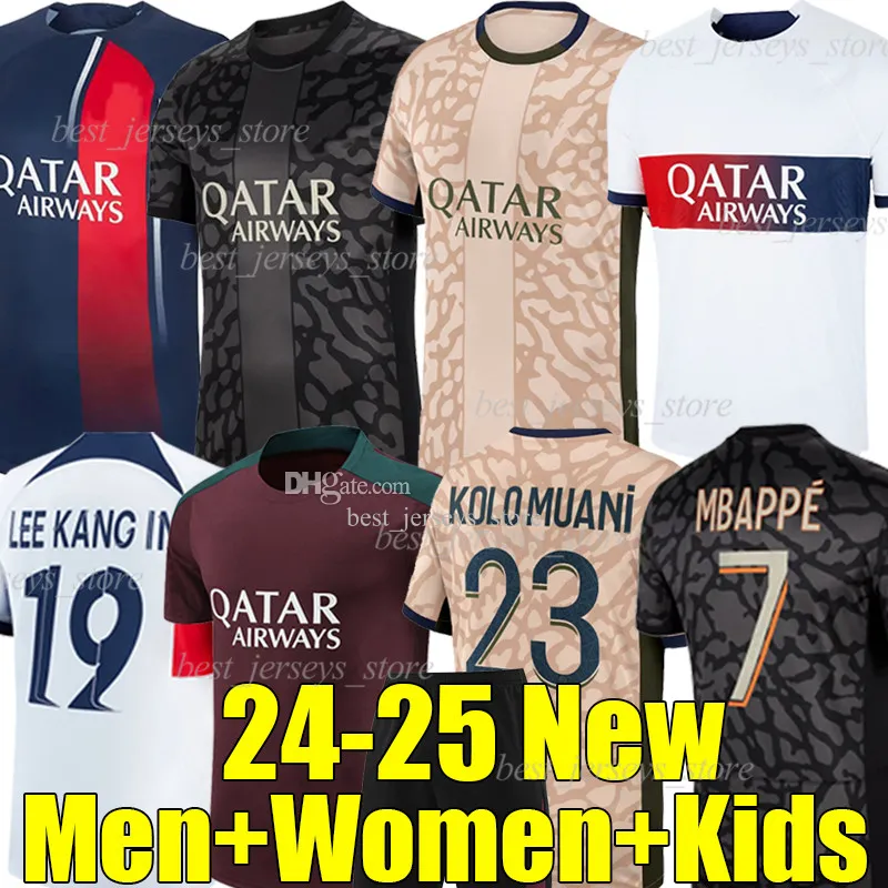 23/24 4 차 Mbappe Kolo Muani 축구 유인즈 Maillot de Foot 2023 2024 O.Dembele Verratti Marquinhos Hakimi Kimpembe Ramos 축구 셔츠 남자 키트