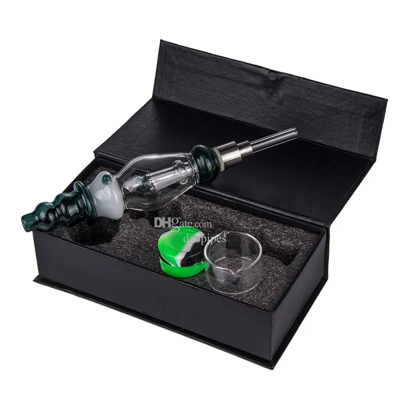 Dabpipes NC040 Environ 6,41 pouces Tube Dab Rig Pipes en verre Coffret 510 Quartz Céramique Cire à ongles Plat Pot en silicone Coloré Tour Style Pipe à fumer Eau Perc Bubbler Bong