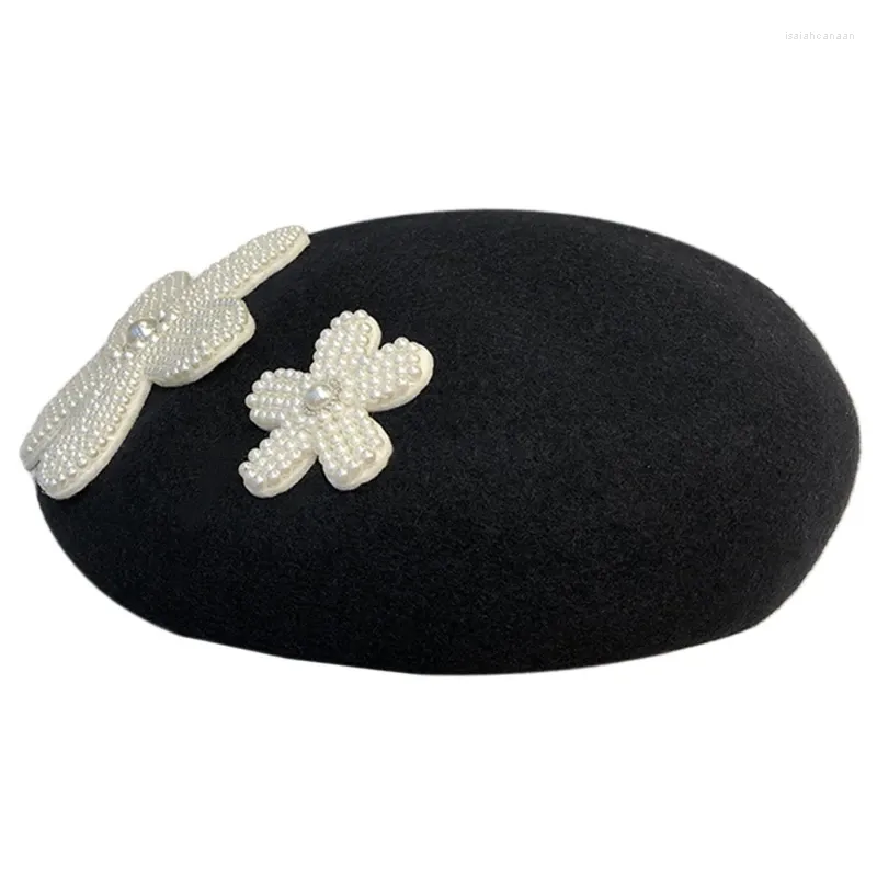 Bérets rétro perle laine dame hiver chaud loisirs artiste casquette octogonale chapeau sauvage
