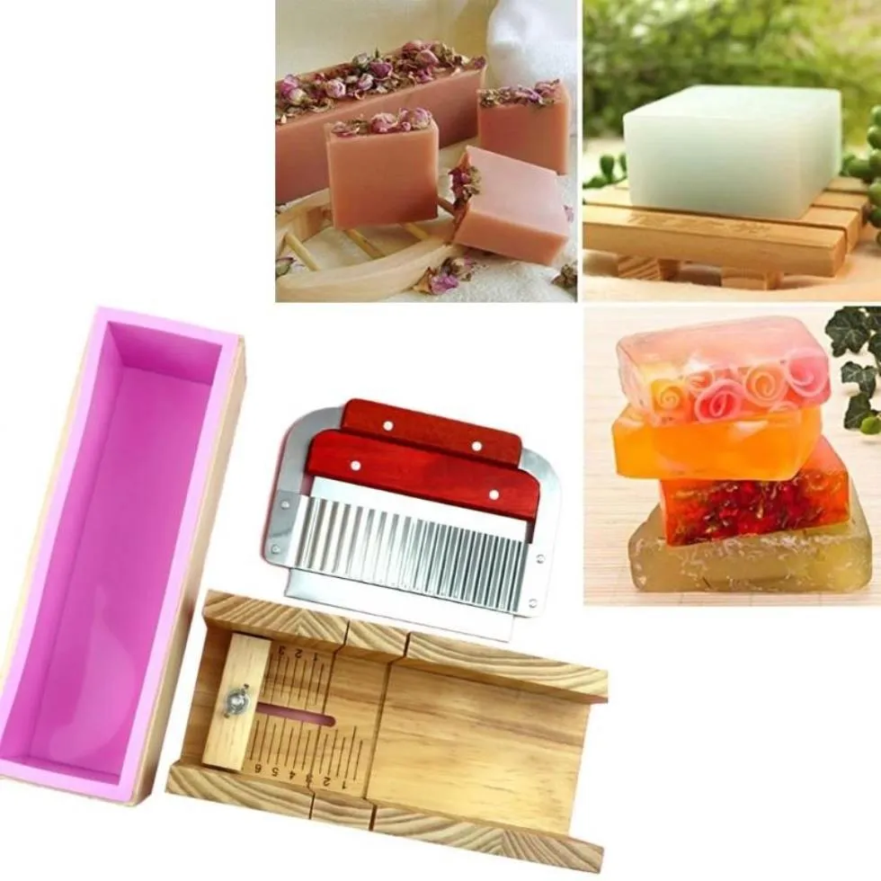 Ensemble coupe-pain de savon en bois, moule et rectangle en Silicone L5YE, outils de pâtisserie 204D