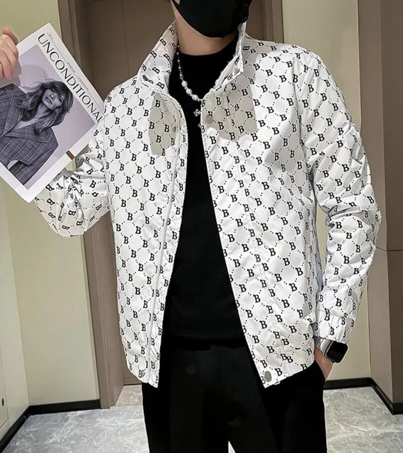 Mens Casual Bamboo Fiber Letter Print Jacket Stand Collar
