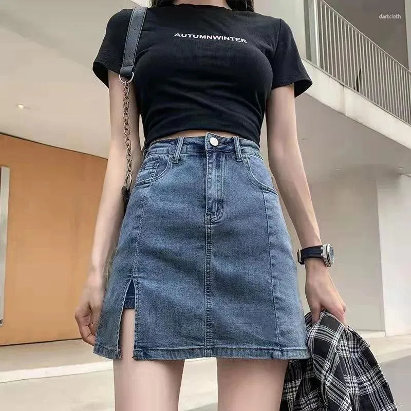 Skirts Women's High Waist Split Hip Denim Skirt Female Casual Slim A-line Jeans Short