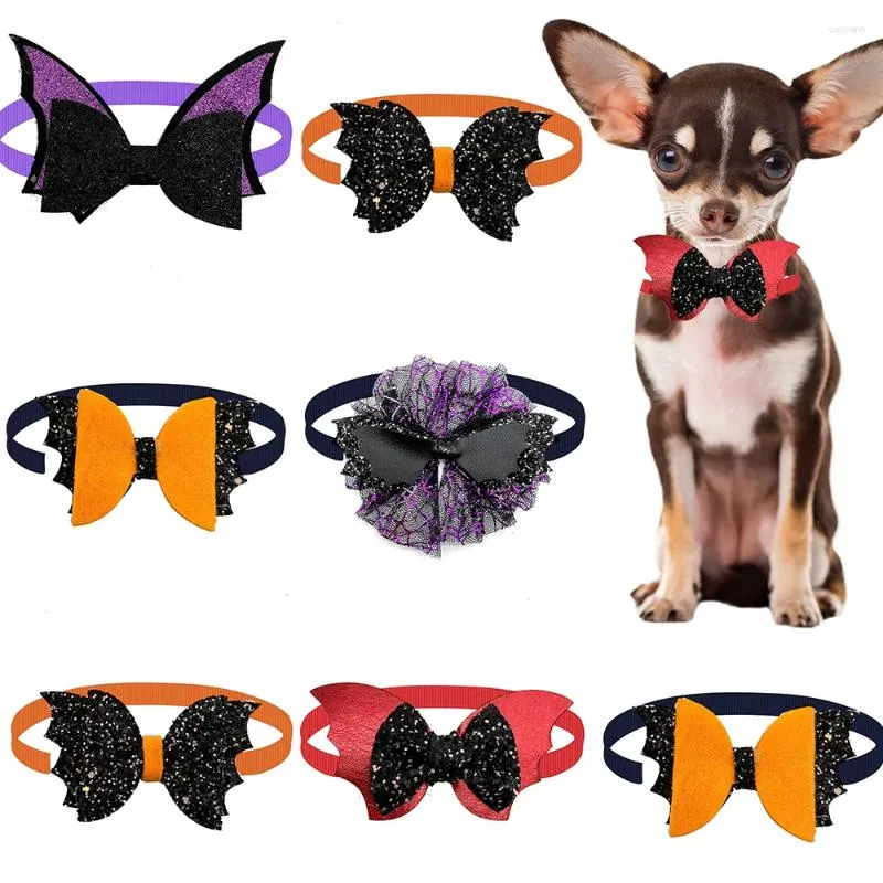 Dog Apparel Wholesale Halloween Pet Cat Bowtie Pumpkin Bat Small Bow Tie For Dogs Holiday Supplies