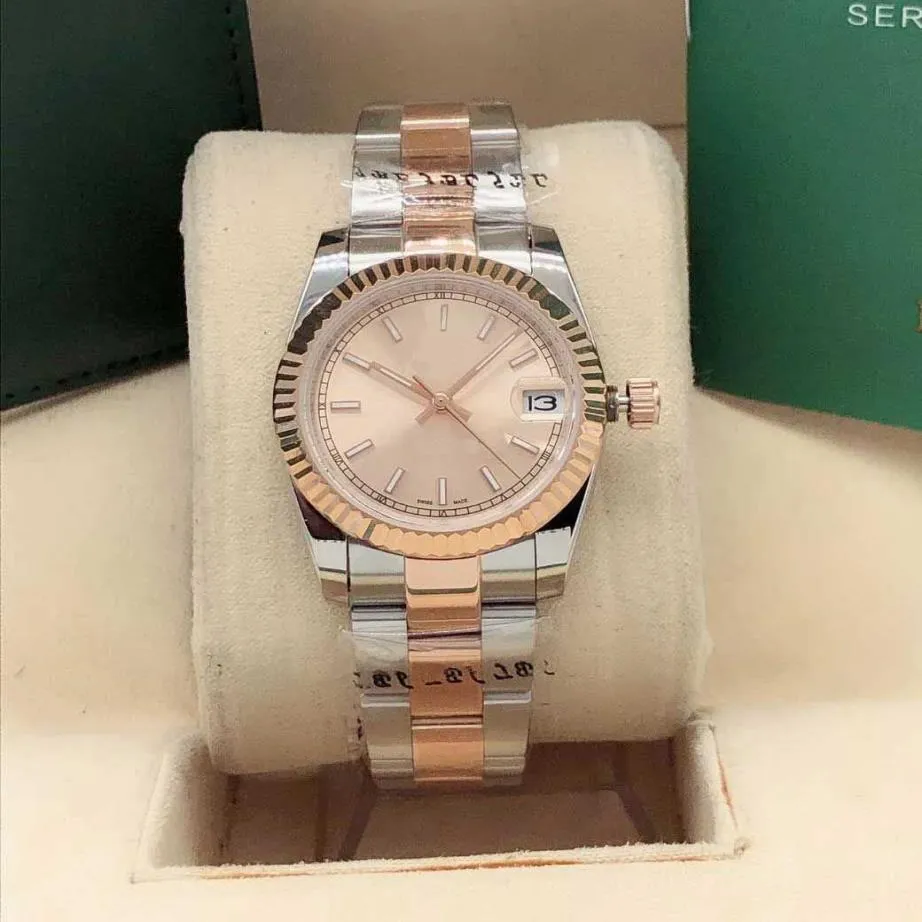 Reloj de pulsera de vestir para mujer de moda de oro rosa con fecha de 31 mm, relojes mecánicos automáticos de zafiro, bolsos casuales, caja de reloj de pulsera para mujer gi261Q