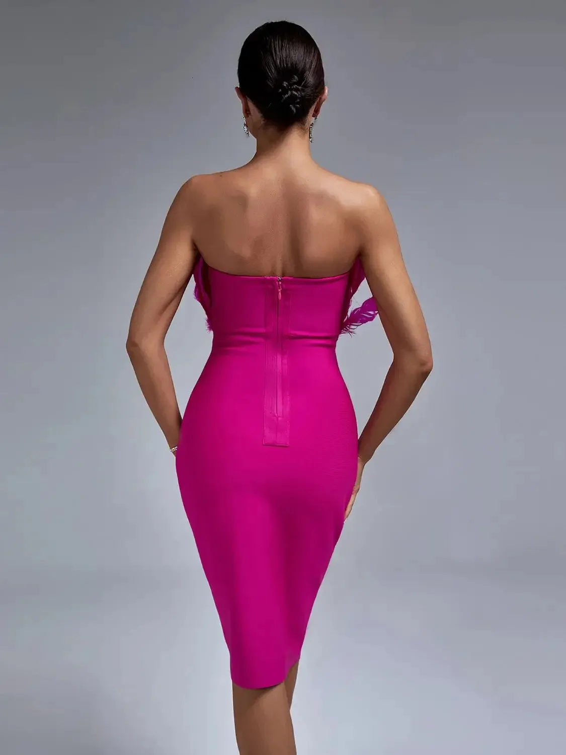open lace back dress Ariya Strapless Bandage Midi Dress