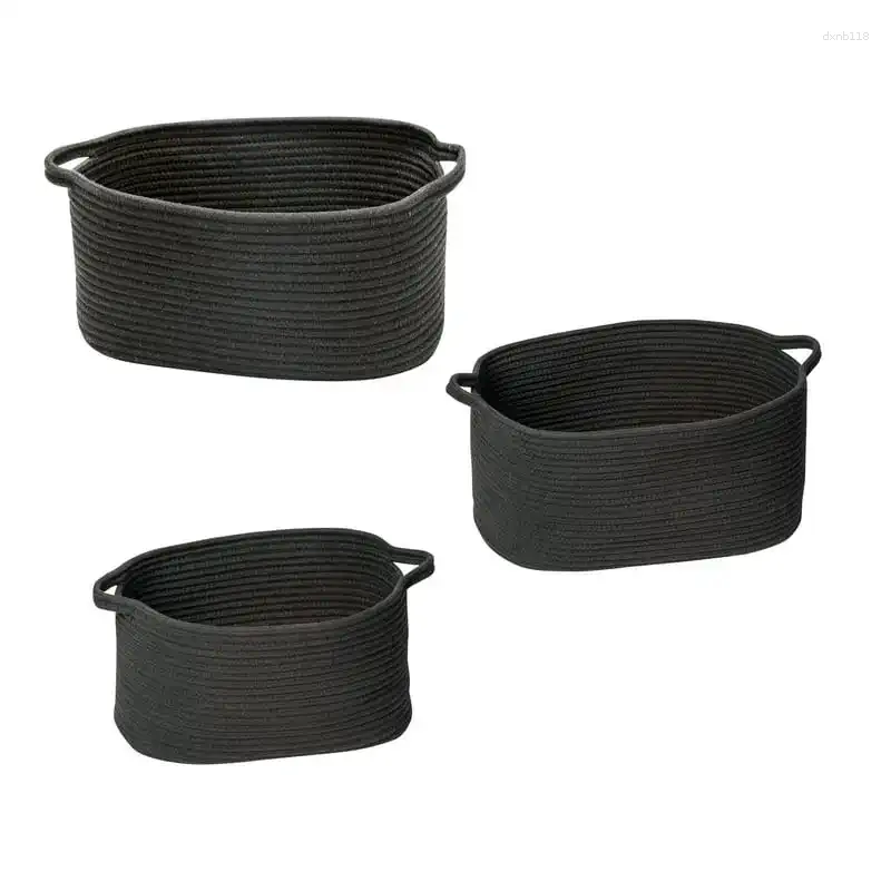 Las bolsas de lavandería pueden hacer cestas de bobina de algodón de 3 piezas, color negro