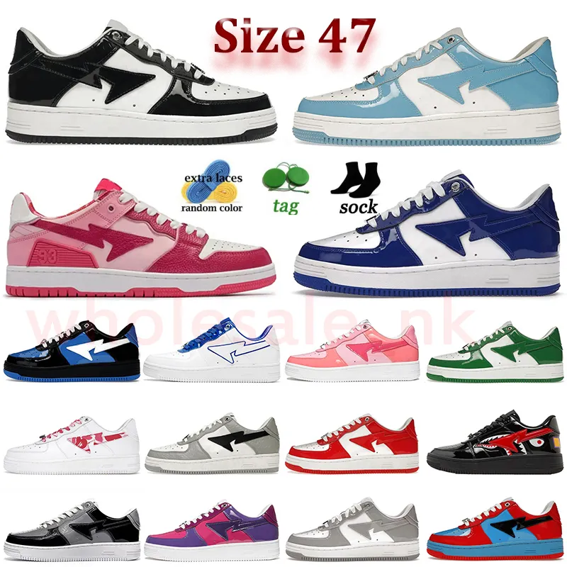 Projektanci mężczyźni Sk8 STA Casual Buty Kąpiel 2024 Low Flat Camo Patent Skórzany Kamuflaż Tracze damskie Treny Sports Sneakers z łyżwa płytowa rozmiar 47 rozmiar 47