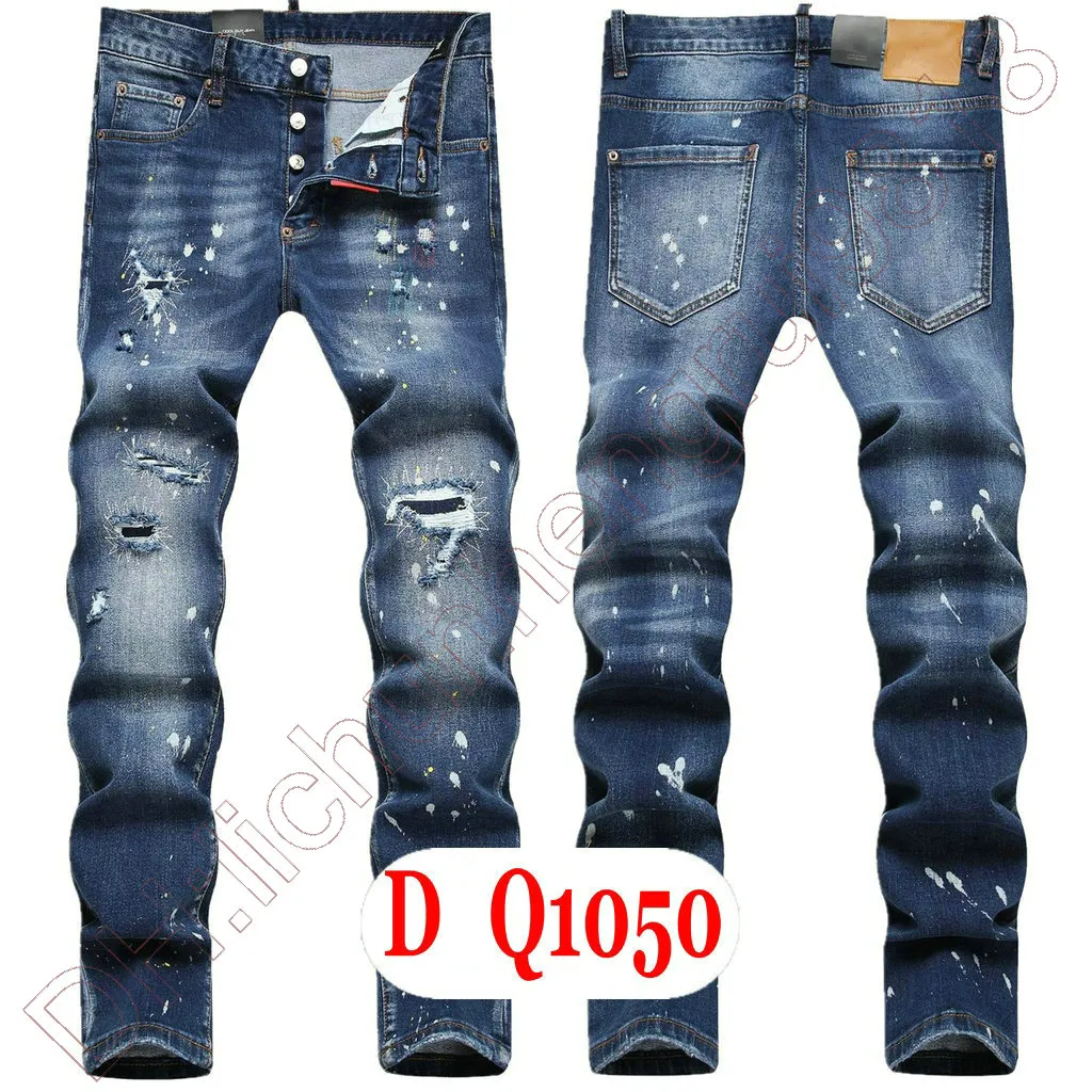 Jeans pour hommes D2 Luxe Italie Designer Denim Jeans Hommes Pantalons de broderie DQ21050 Mode Wear-Holes splash-ink stamp Pantalon Moto Vêtements d'équitation US28-42 / EU44-58