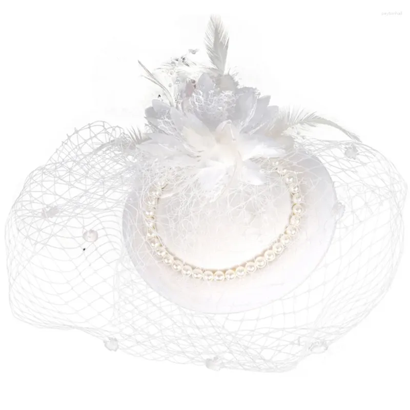 Bandanas Mesh Perle Chapeau Fascinateurs Pour Femmes Tea Party Tiara Charmant Bandeau De Mariage Tissu Casque Mariée A