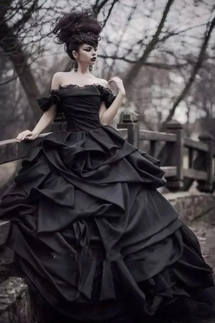 Vestido De Longitud Del Piso De Vestidos Góticos Negros: Vestido