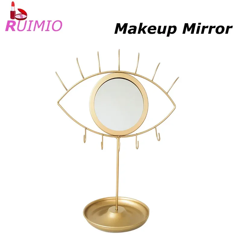 Mirrors Mirror Makeup Vanity Desk Desktop Dressing Vintage Rotatable Stand Dresser Metal Tabletop Table Tray Dish Jewelry with