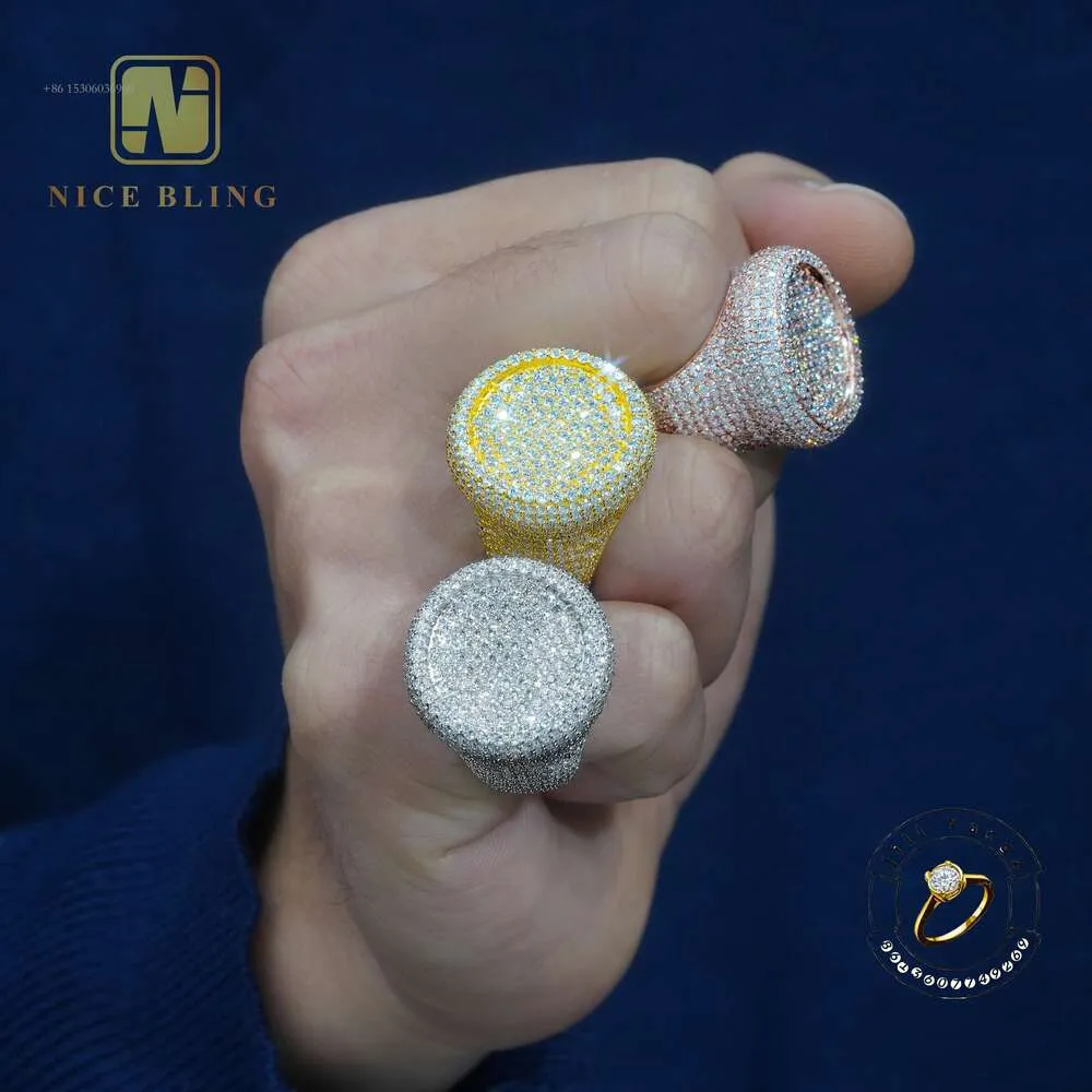 로즈 골드 플레이트 VVS Moissanite Championship Ring Sterling Sier Rings for Men Hip Hop Rock Iced Out Gifts를위한 선물